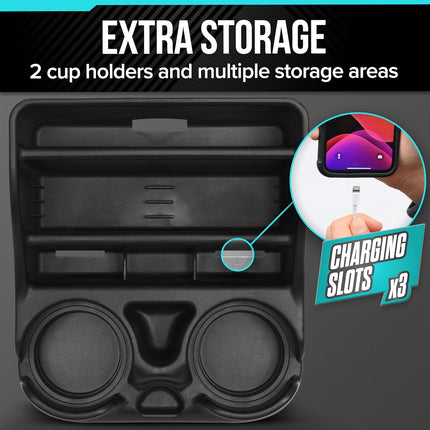 Small Center Console for Cars, Trucks & SUVs – Vehicle Organizer with Cup Holders (Black)