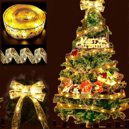 Christmas Ribbon Fairy Lights – 16.4ft 50 LED Battery Operated Warm Light