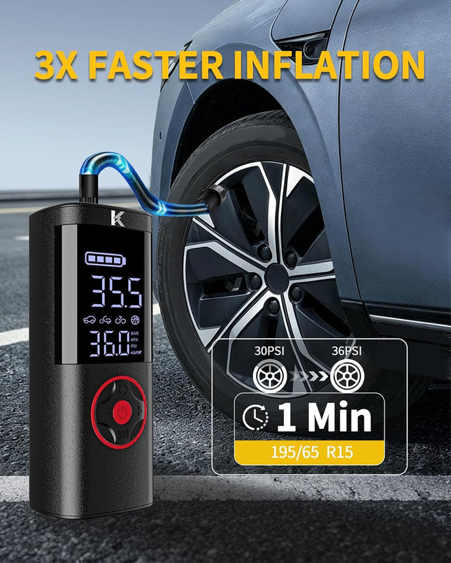150 PSI Cordless Tire Inflator, Digital Air Compressor with Auto Shutoff & LED Light