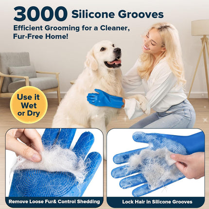 6PCS Pet Grooming Kit – Dog Bath Gloves, Shampoo Brush & Grooming Supplies (Navy)