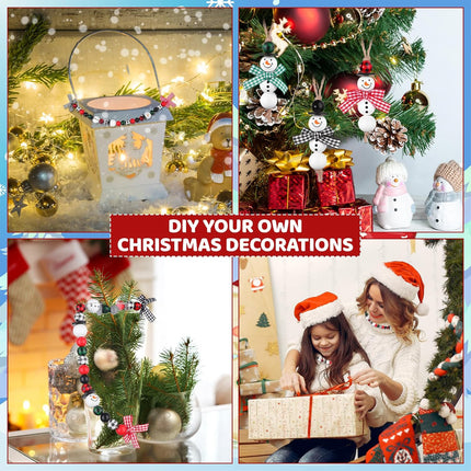 DIY Christmas Snowman Beads Kit | Buffalo Plaid Wooden Beads & Twine Scarf