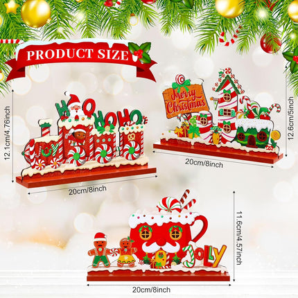 3PCS Christmas Wood Table Decor – North Pole Village & Candy House Centerpiece