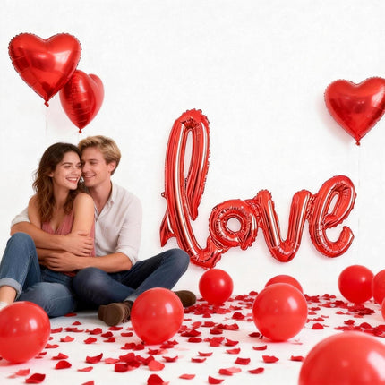 Happy Valentine’s & Anniversary Balloon Set: ‘I Love You’ & Big Heart Foil Balloon
