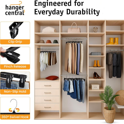 30-Pack Clothes Hangers – Non-Slip Pants & Skirt Hangers with Swivel Hook