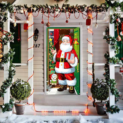 Christmas Door Cover Decoration, Santa Claus Front Door Hanging Banner for Xmas