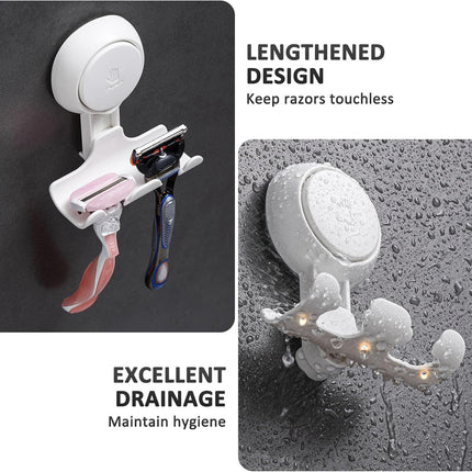 2 Pack Razor Holder Shower Hooks with Powerful Suction Cups for Bathroom