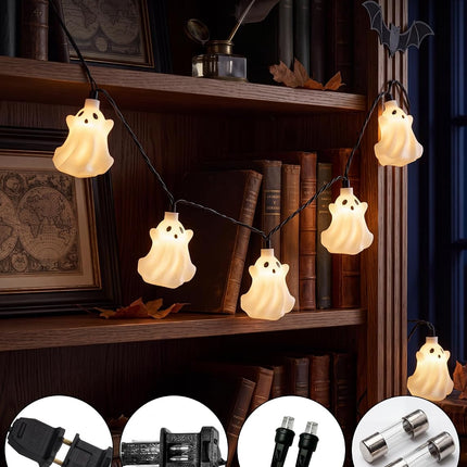 8.5FT Halloween Ghost String Lights, 10 White Ghosts, Waterproof Indoor Outdoor Decor