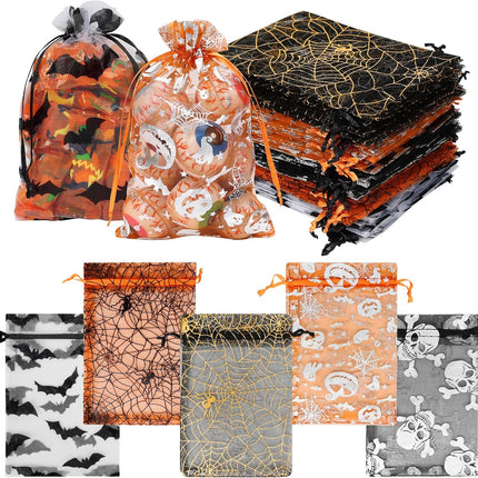 100PCS 4x6in Halloween Organza Goodie Bags, Drawstring Candy & Party Favor Pouches