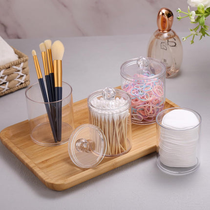 4 Pack Qtip Holder Dispensers, Clear Plastic Bathroom Storage Jars with Lids