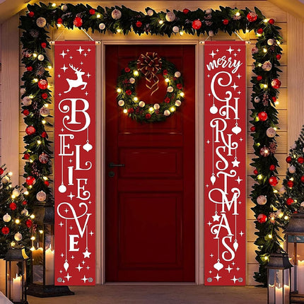 Christmas Door Banner – 71"x12" Believe & Merry Porch Sign for Home Decor