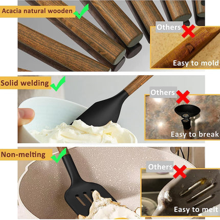 8-Piece Silicone Cooking Utensil Set, Acacia Wood Handles, Nonstick Kitchen Tools