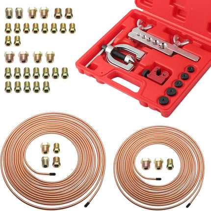 25Ft 1/4" & 3/16" Brake Line Kit, Flaring Tool Kit, 32 Inverted Fittings Repair Set