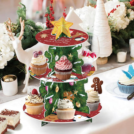 Merry Christmas Cupcake Stand – 3-Tier Dessert Tower for Holiday Parties