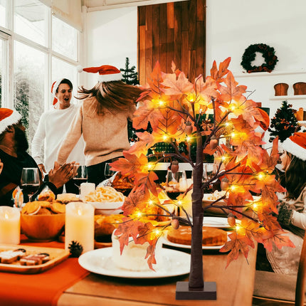 Maple Leaf LED Table Tree Fall Decor 24 Lights Battery Autumn Thanksgiving Décor