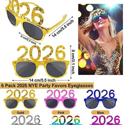 Happy New Year 2026 Glasses – 6-Pair Glitter Sunglasses Party Favors