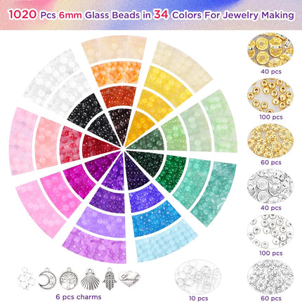 1368Pcs Crystal Glass Beads Set for Bracelets Earrings Necklace DIY Crafts