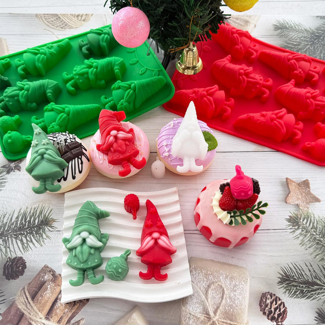 2 Pack Christmas Silicone Baking Molds – Gnome & Bell Shapes for Candy & Soap