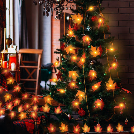 Fall Lighted Leaf Garland 2 Pack – 20FT Battery LED String for Indoor Outdoor Decor