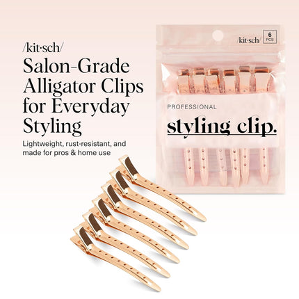 6PCS 3.5" Aluminum Duckbill Hair Clips Alligator Salon Styling Rose Gold