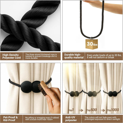 2pcs Black Magnetic Curtain Holdbacks – Decorative Tieback Clips
