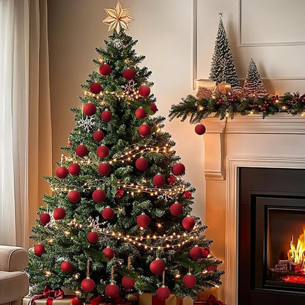 15 Velvet Christmas Balls, 3.15 Inch Red, Green & Brown Velvet Ornaments for Xmas Tree Decor