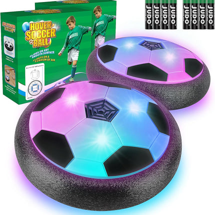 2 Pack Hover Soccer Ball with LED Lights, Foam Bumper and 8 AA Batteries for Kids