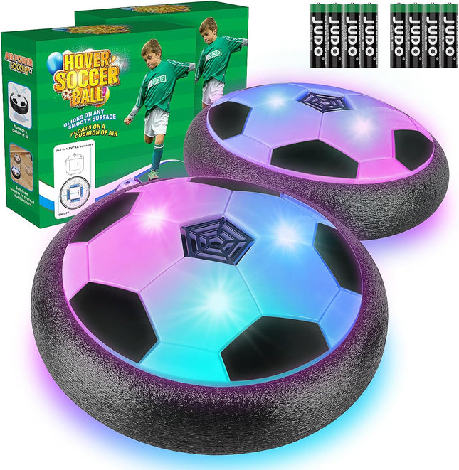 2 Pack Hover Soccer Ball with LED Lights, Foam Bumper and 8 AA Batteries for Kids