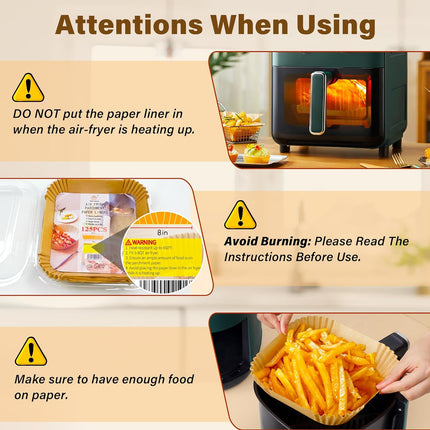 125 Pcs Non-Stick Air Fryer Paper Liners – 8" Square, Baking & Roasting