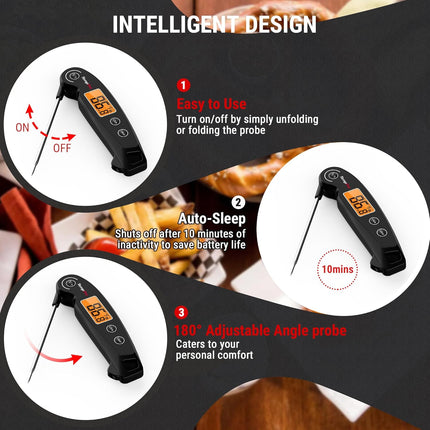 TP605 Instant Read Meat Thermometer Waterproof Digital Backlit LCD Cooking