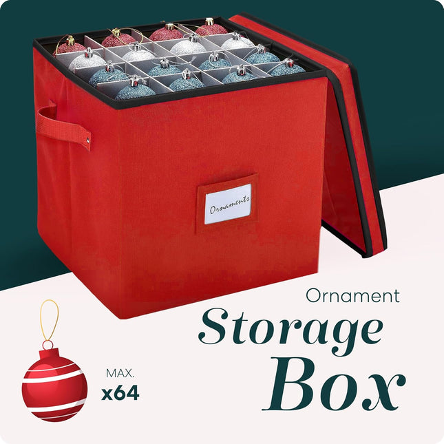 Christmas Ornament Storage Box – Holds 64 Ornaments, Adjustable Dividers
