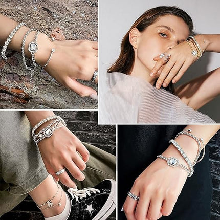 4-Piece Dainty Gold & Silver Bracelets – 14K Plated, Adjustable, Trendy