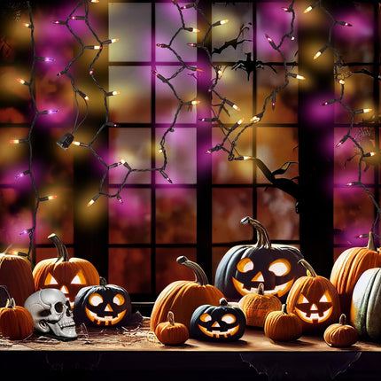 21FT 100-Count Halloween String Lights, Purple Orange Mini Lights, Plug-In Decor