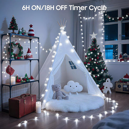 40 LED Snowflake Christmas String Lights, 20FT Battery-Powered & Rechargeable Fairy Lights