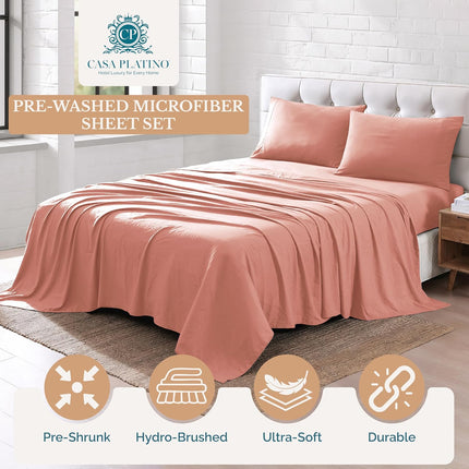 Ultra Soft Brushed Microfiber Twin Bed Sheet Set, Breathable Deep Pocket Rose Dawn