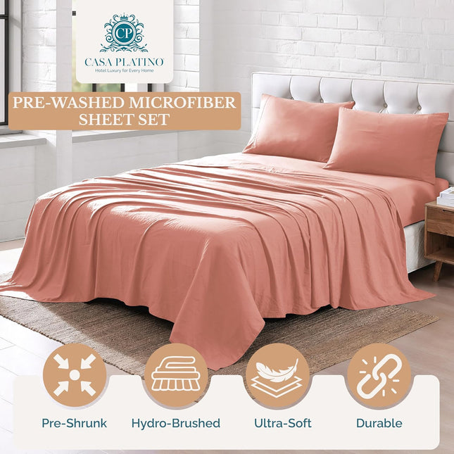 Ultra Soft Brushed Microfiber Twin Bed Sheet Set, Breathable Deep Pocket Rose Dawn