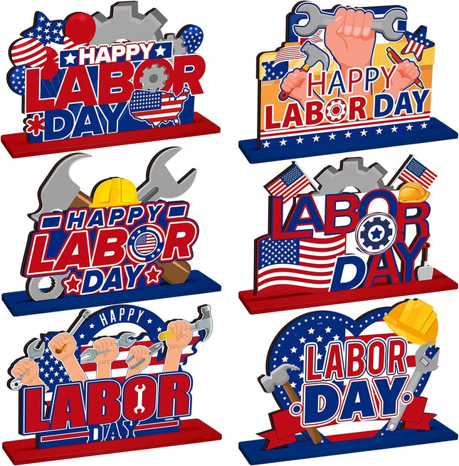 6 Pcs Labor Day Wooden Table Centerpieces Patriotic Party Decorations Decor