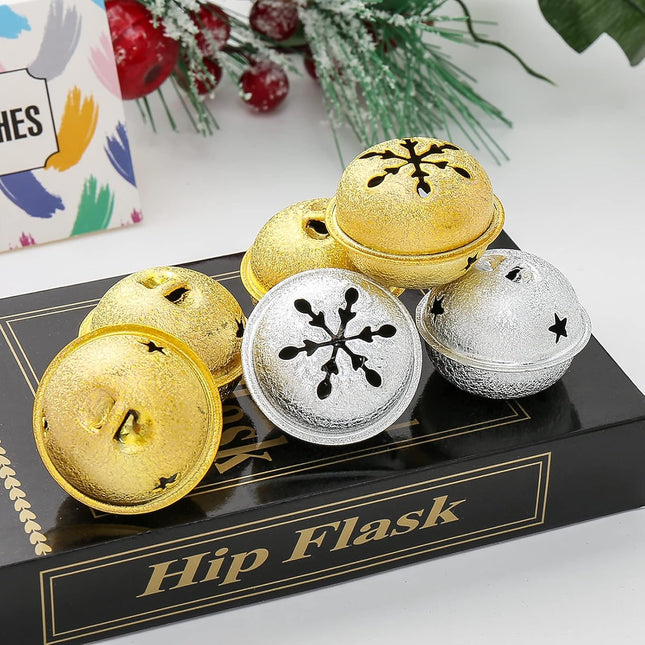 24PCS Snowflake Jingle Bells – 1.6" Silver & Gold Holiday Craft Decorations