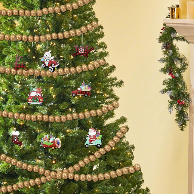 19ft Gold Wooden Bead Garland – Christmas Boho Decor with 10 Hanging Crafts