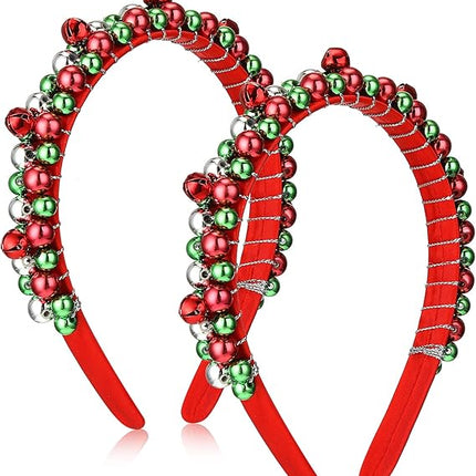 2-Pack Christmas Headbands – Red, Green & Silver Holiday Bells for Women