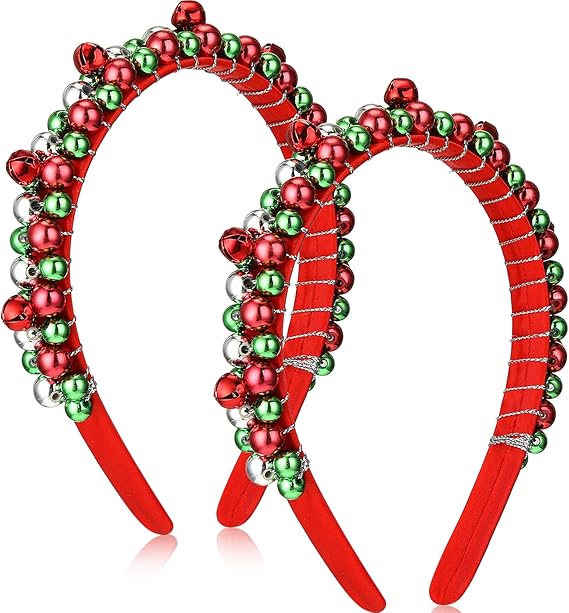 2-Pack Christmas Headbands – Red, Green & Silver Holiday Bells for Women