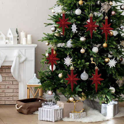 16PCS Red Bethlehem Star Ornaments – 3.14"x2" Xmas Tree Hanging Decor