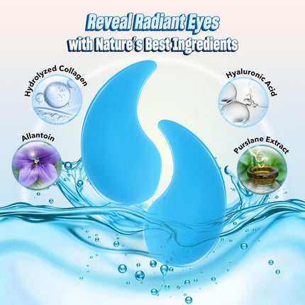 60PCS Under Eye Patches with Collagen & Hyaluronic Acid, Eye Masks Puffiness & Dark Circles, Blue