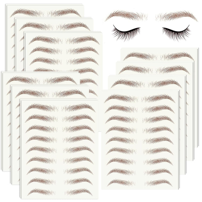 180 Pairs 4D Eyebrow Tattoo Stickers – Waterproof, Natural Fake Eyebrows, Brown