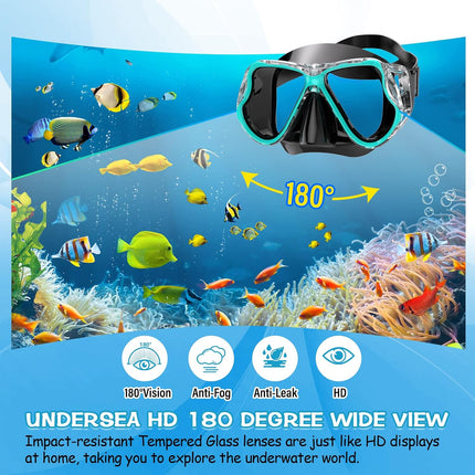Snorkeling Gear Set for Adults & Kids, Dry Snorkel Mask, Anti-Fog Wide View