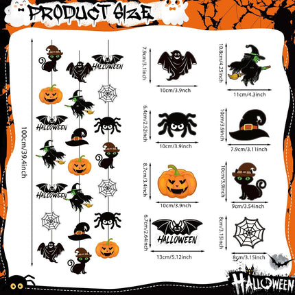 9-Piece Halloween Hanging Garland Set, Ghost Pumpkin Witch Bat Banners & Streamers