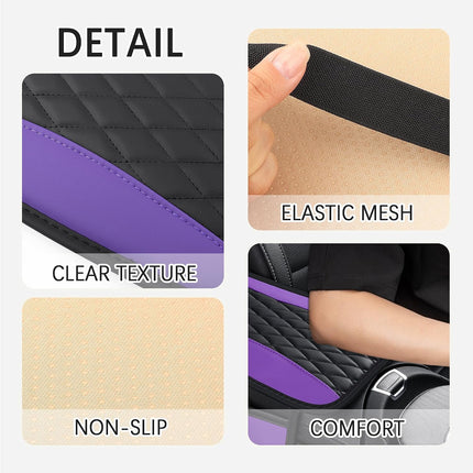 Patchwork Leather Car Center Console Cover with Side Pocket Armrest Organizer Purple