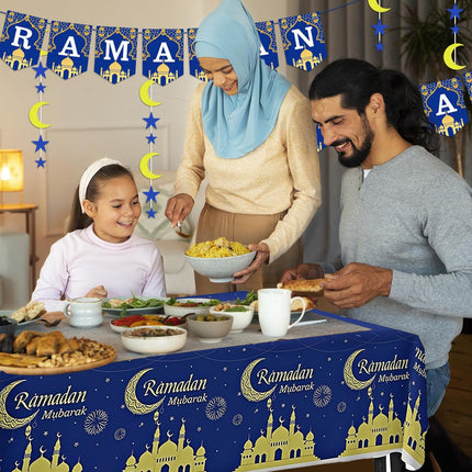 Ramadan 2026 Decorations – Fufuddz Eid Mubarak Tablecloth & Moon Star Garland