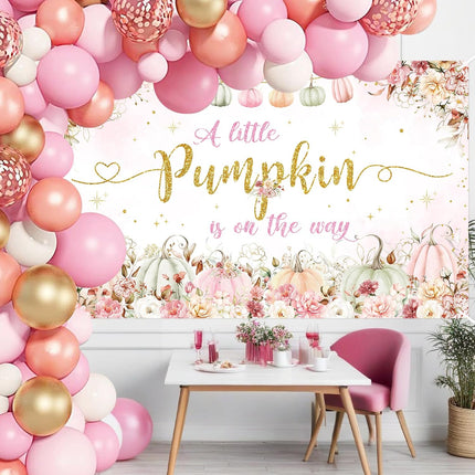 Pink Pumpkin Baby Shower Backdrop 70.8×43.3" – Fall Floral Party Decor