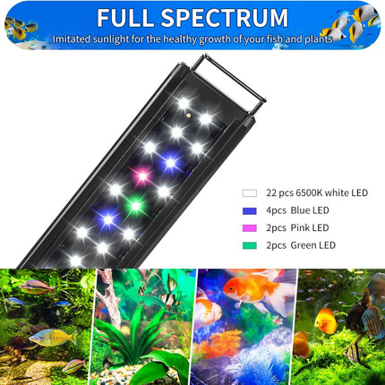 12 Inch Full Spectrum LED Aquarium Light for Freshwater Fish Tanks with Extendable Brackets