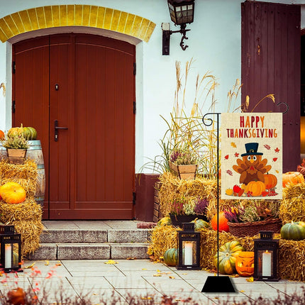 Double-Sided Thanksgiving Yard Flag, Pumpkin & Turkey Garden Banner 12x18